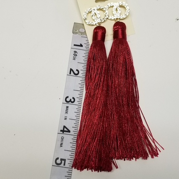 🎉Host Pick 🎉 Red Long Tassel Rhinestone Earrings New - Picture 5 of 7